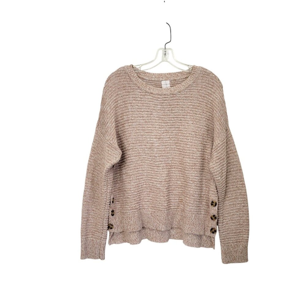 Joie Womens Textured Knit Sweater With Side Button Accents Beige & Cream L/G